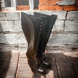 Vintage Charles David Military Black Lace-Up Knee-High Boots